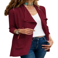 Rejlun дамски плътно цвят изхожда от обикновени палта с дълъг ръкав работно яке вино червено s