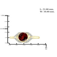 Бижутериклуб Гранат Пръстен Рожден Камък Бижута-1. Каратов Гранат 14к позлатен Сребърен пръстен бижута с бял диамантен акцент-скъпоценни камъни пръстени с хипоалер
