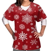Весели коледни ризи за жени Коледни тениски за коледни шарки Небрежни къси ръкави екипаж Графичен тройник