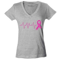 Shop4ever женски сърдечен ритъм розова панделка за рак на гърдата Съзнание тънък прилягане на тениска с v-образно декол