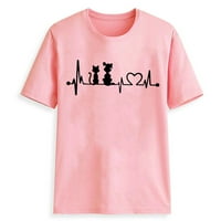 Ризи за жени жени момичета плюс размер на тениски с размери тениски с къс ръкав тениска блуза върхове розови s