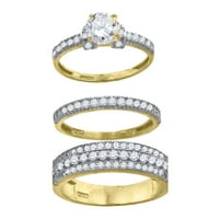 10к два тона злато Дамски кръг КЗ кубичен цирконий симулирани диамант ореол Трио пръстен комплект бижута подаръци за жени