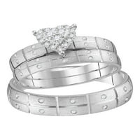 Твърдо 14к Бяло Злато, неговото и нейното кръгло диамантено сърце, съвпадащо с двойка три пръстена за годежен пръстен. -