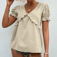 тениски за жени ежедневни модни сплайс дантела флорална щампа v-образно деколте пачуърк с къс ръкав дантела тениска топ блуза топ блуза