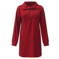 Жени чисти цветни копчета за ревери с дълъг ръкав ежедневна рокля женска небрежна рокля червена xxxl