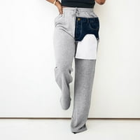 Женските панталони смесени деним пластир от дъно широки суитчъри за крака с джобове товарни панталони жени