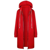 Аутици качулки за жени с цип отворен суичър с качулка с дълъг палто яке изхожда дамски върхове червени