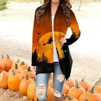 Жилетки памук Хелоуин отпечатани дамски есенни пуловер плюс размер със средна дължина дрехи с дълъг ръкав отгоре за жени оранжево l