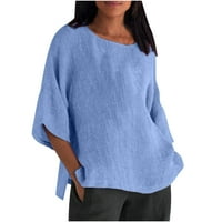 Cacommark pi дамски върхове клирънс женски лятен кръг врат твърд цветен ръкав тениска ежедневни блузи синьо