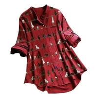 Ризи за ръкави котки за жени копчета кръгла шия основен лятен есен дневни върхове с висок нисък ръкав на маншет свободен приготен блуза камии