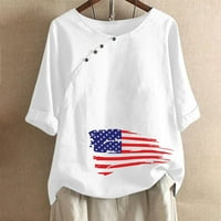Американски знамена дамски тениски на половин ръкав v страничен бутон за шията флорално отпечатано бельо тройник 4 юли жени тениска бяла m