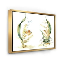Дизайнарт 'тропическа риба с въздушно мехурче и водорасли' традиционна рамка платно стена арт принт