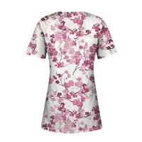 Ханас върхове за дами, перфектният избор, ризи без ръкави, модерен флорален принт Henley v Neck Loose Tunic Tops Pink XXXL