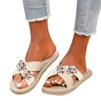 Adviicd Flats Сандали за жени Обличайте дами плоски флорални чехли за цветя флорални плажни чехли се приплъзват на мода
