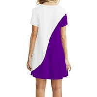 Дамски Случайни Цвят блокиране проста тениска хлабав рокля лятото С къс ръкав тениска рокли Лилаво л (САЩ Размер: 8