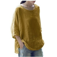 Върхове за жени жена три четвърт ръкав памучен връх блузна тениска жълт xxxl