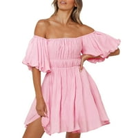 Ежедневни рокли за жени лято бутер ръкав от рамото мини рокля разрошена линия Флоу Суинг Плаж