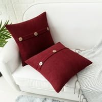 Бургундски червен декоративен комплект за възглавница за възглавници, за диван с диван дневна, солидна мека уютна ченил с троен бутон, калъфи за възглавници за хвъ?