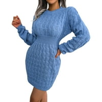 Дамски smockneck бутер дълъг ръкав бодикон пуловер сладка мини пуловер рокля
