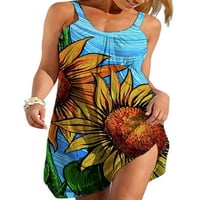 Frontwalk жени мини рокли летни плажни рокли небрежни разхлабени слънчеви разпръснати флорални отпечатани екипажи с врата тениска рокли сини жълти xl
