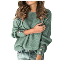 Дамски Пуловер Палто Дамска Мода Плътен цвят Пуловер Около врата топло Дълъг ръкав пуловер синьо с