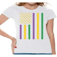 Mardi Gras Женски тийнейджърски парад облекло за нейната празнична риза в Ню Орлиънс САЩ флаг мазнина вторник тениска