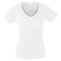 Женска модна ежедневна блуза плюс размер солидна тениска V-образно деколте с къс ръкав отгоре бял xxxl