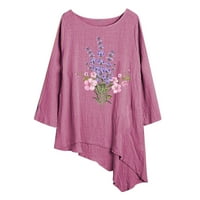 Tuphregyow женски върхове клирънс нахлувала разхлабена външна блуза огромен памучен спален туника моден ръкав ежедневни ризи цветя печат дишащ розов xl