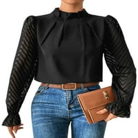 Niuer жени обикновен солиден цвят пуловер frill trim mock blouse blouse върхове ежедневни ризи с дълъг ръкав черни xs