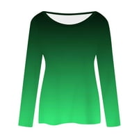 Lroplie върхове за жени кръгло деколте дълъг ръкав дамска риза пуловер градиент моден екипаж тениска тениска блуза зелено l