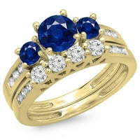 Дазлингрок колекция 14к кръг син сапфир и бял диамант Дамски Сватбен камък годежен пръстен, жълто злато, размер 6