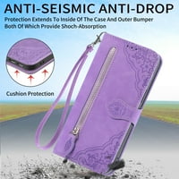 За iPhone Pro Pro калъф, iPhone Pro Pro Case Wallet за жени, издръжлив PU кожа Магнитна флип Ланиард Каишка китка с цип Калъф за портфейл за портфейл