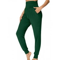 Еластични йога панталони с висока талия за жени ежедневни панталони модерни солидни цветни тренировки пушени гамаши редовно прилепване на спортни фитнес панталони зелени xxl