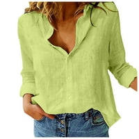 Apepal Women's Fashion Solid Linen Button Lapel Lap Long Long Relats Тениска блуза върхове зелено L