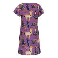 Летни рокли за жени ежедневни соли цветни карикатури за печат с v-образно деколте с дължина на коляното лилаво 16