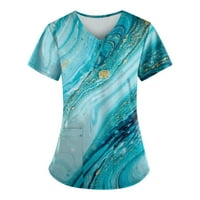 Freshlook къс ръкав за женски модна отпечатана работна униформа с джобна тениска с къс ръкав, небесно синьо 2xl