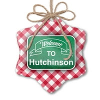 Орнамент Отпечатан Едностранен Зелен Знак Добре Дошли В Коледния Неонблон На Хътчинсън