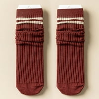 Жени плетени памучни райета чорапи средна тръба есен и Qinter всички дълги тръби чисти памучни купчини чорапи 1-пакет
