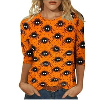 Модерен ръкав тениска прилеп прилеп тиквен шаблон за жени три четвърт ръкав пуловер удобен кръгъл туника на шията