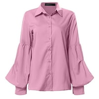 Стилни жени цветен бутон бутер ръкав с дълги ръкави риза върхове на ризата блузи