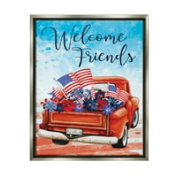 Ступел Добре Дошли Приятели Американа Пикап Празник Живопис Сива Плаваща Рамка Изкуство Печат Стена Изкуство