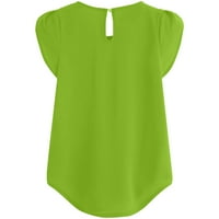 Ханас оглавява женския моден солиден цвят бутон с къси ръкави кръгли шия ежедневни върхове зелени xxxll