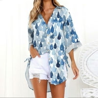 Tdoqot дамски ежедневни блузи- флора отпечатани ризи за ръкави на бутони Летни върхове Сини размер XXL