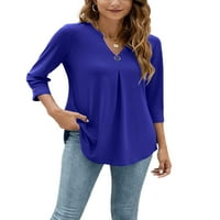 Дамски тениски бутон за ръкав v-образни блузи пролет разхлабени ежедневни ризи работни върхове