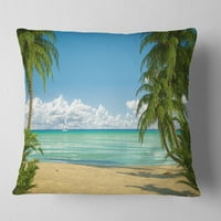 Дизайнарт Палмс на Карибски плаж - плажна възглавница за снимки-18х18