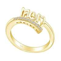 Ден на майката Бижута Подаръци Кръгла форма Бяла кубична циркония Мама Обещайте пръстен в 14K жълто злато над стерлингов сребърен пръстен размер-9