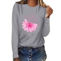 Розов рак на гърдата Подаръци за жени за жени Мама Рак осъзнаване пуловер върхове розова лента за рак на гърдата Тениска с тениска с дълъг ръкав Крюнек Основни ризи