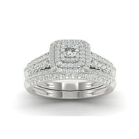 1к ТДВ диамант 14к Бяло Злато ореол годежен пръстен комплект
