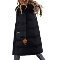 Fitoron Зимни якета за жени топли подпухнало ежедневно подплатено яке свободно годни фигури с качулка fau anorak ватирани якета ветровита duster черно 2xl
