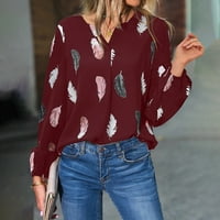 Дамски Принт Цвят В Деколте Дълъг Ръкав Блуза Шифон Случайни Мода Риза Върхове